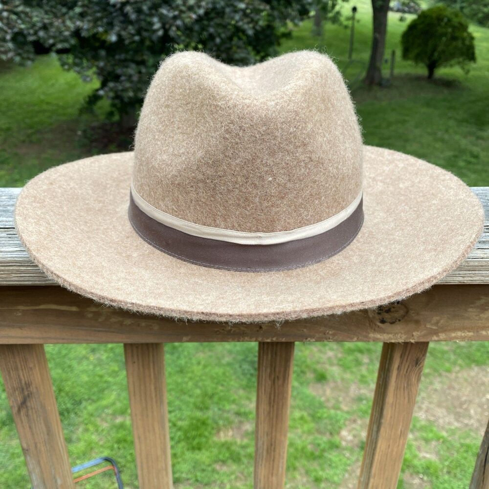 Lucky Brand Brown Beige Soft Wool Hat Fedora Band Women Head Circumference 22”